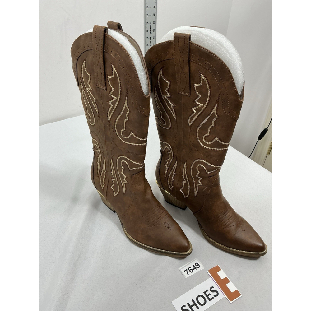 Womans Very Volatile Raspy Western Pull On Boots 10 Brown Stitch Detail